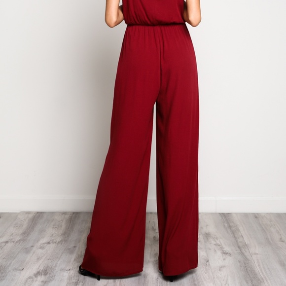 NEW  - Red Wine Deep V Jumpsuit - Picture 4 of 4